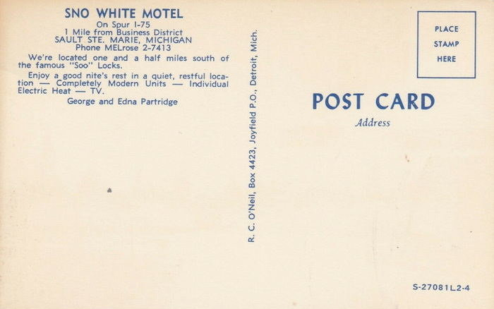 Sno-White Motel - Old Postcard